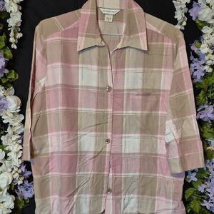 Allison Daley Pink Taupe Plaid Button-Up Shirt